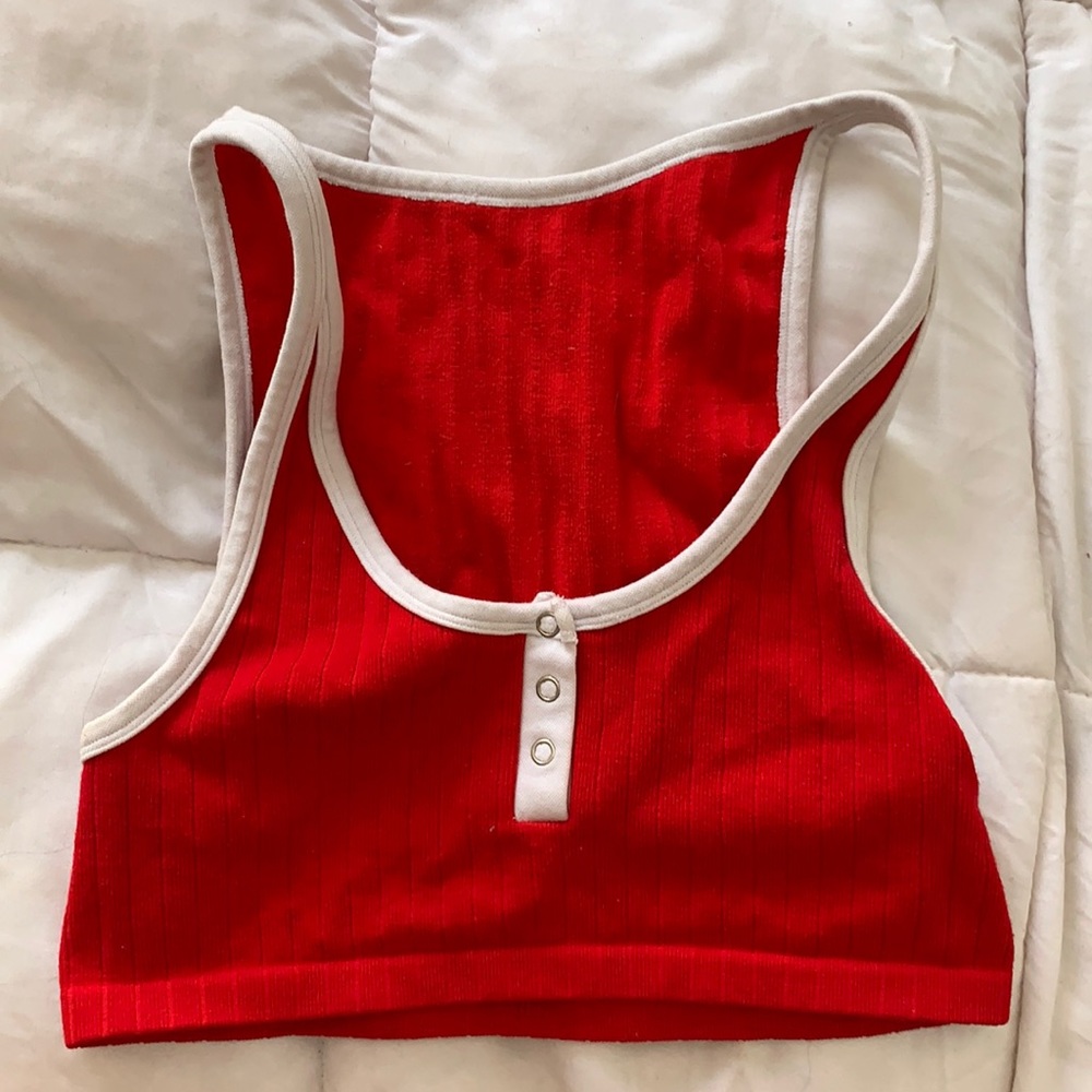 Red and white comfy lounge bra.